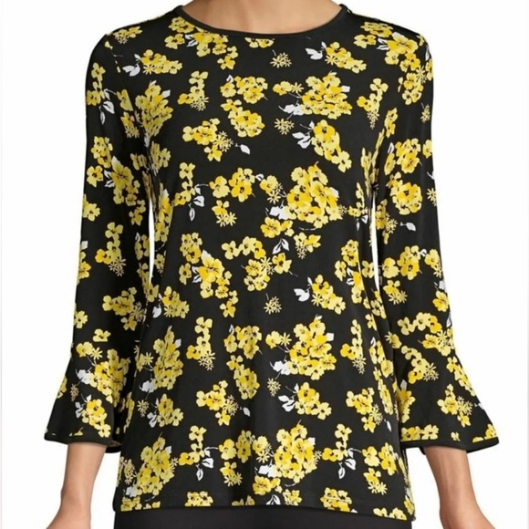MICHAEL Michael Kors Tops - Michael Michael Kors Black/Yellow Bell Sleeve Top Size Large NWT
